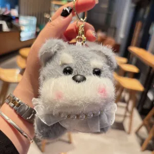 Portachiavi peluche cane grigio soffice collana di perle simpatico ciondolo borsa animale