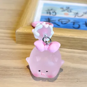 Portachiavi carino in resina a cartone animato maiale rosa luminoso e ciondolo telefono regalo dolce