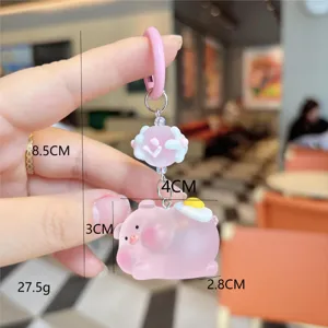 Portachiavi carino in resina maialino rosa con ciondolo uovo al tegamino, perfetto per borsa.