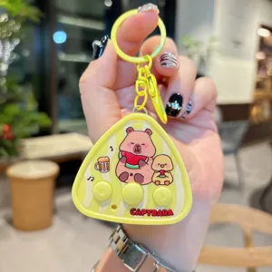 Cute capybara electronic toy keychain yellow triangle backpack pendant portable keyring gift
