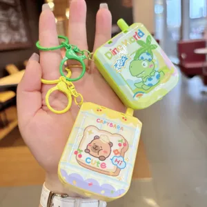 Cute cartoon capybara and dinosaur game console keychain bag charm lovely gift item