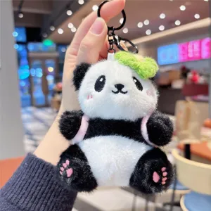Portachiavi panda in peluche carino ciondolo per borsa con cappellino foglia verde
