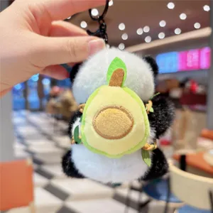 Simpatico portachiavi panda in peluche con zaino avocado, ciondolo borsa morbido per chiavi.