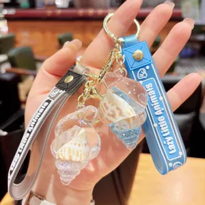 Summer liquid glitter shell keychain cute couple bag pendant friend gift accessories