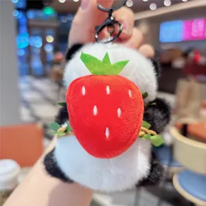 Simpatico portachiavi di peluche panda fragola morbido giocattolo borsa ciondolo opzione