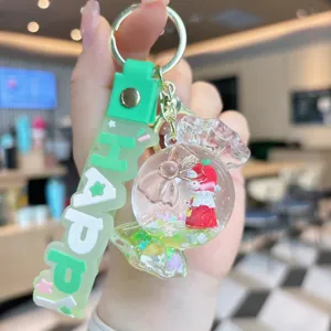 Cute acrylic quicksand candy house keychain girl doll bag pendant with silicone strap