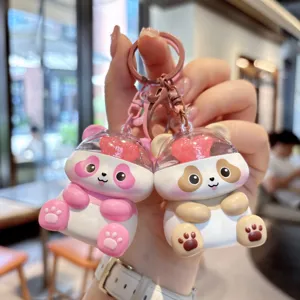 Cute Cartoon Panda Glowing Keychain Transparent Capsule Heart Pendant For Bag Car Key Ring Creative Couple Charm Gift