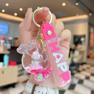 Cute acrylic liquid quicksand candy keychain for girls, stylish bag charm and keyring accessory.