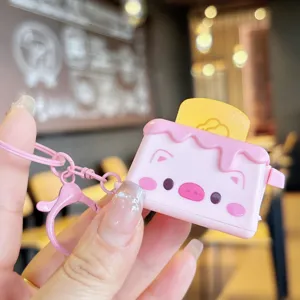 Mignon porte-clés grille-pain rose pendentif de sac dessin animé pain accessoires pour femmes