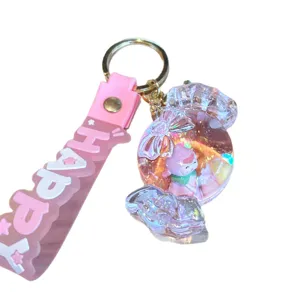Cute acrylic quicksand candy keychain for women girls bag charm liquid pendant accessory