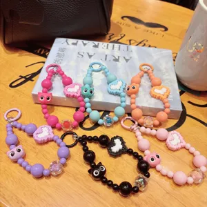 Cute colorful beaded wrist strap keychain candy color handmade DIY key ring set for besties.