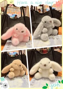 Fluffy long-eared bunny plush toy keychain cute doll bag pendant multi-color variant