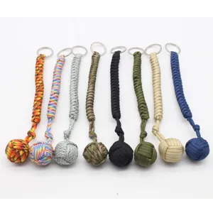 Porte-clés Paracord de Survie en Plein Air Poing de Singe Corde Tressée Bille en Acier Lanière Pendentif de Survie d'Urgence EDC