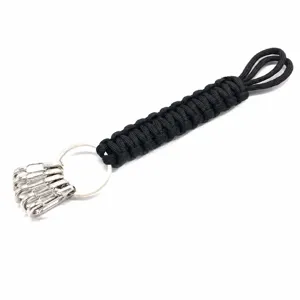 Outdoor 7-core paracord keychain with 5 carabiners, hand-woven survival key ring for daily use.