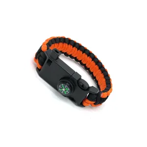 Outdoor survival paracord bracelet with multi-functional buckle, compass, and durable 7-strand cord.