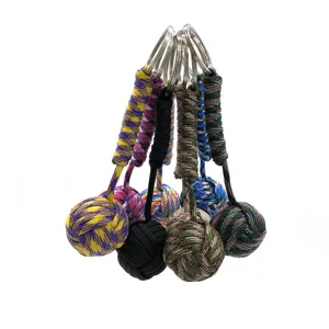 Paracord monkey fist keychain outdoor survival EDC multi-color woven key ring pendant.