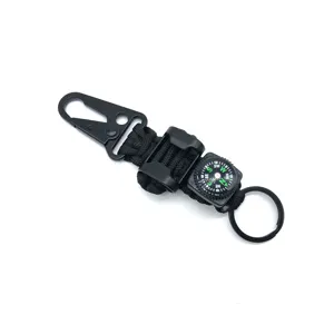 Outdoor Tactical Paracord Keychain Survival Compass Carabiner Multi-Function Nylon Braided Key Ring For Camping Hiking