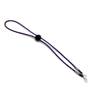 Purple elastic mask lanyard with adjustable buckle and metal hooks for anti-lost ear protection.