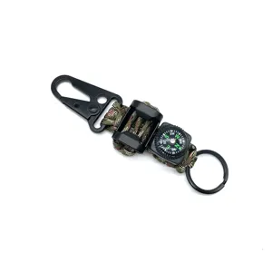 Paracord Keychain with Carabiner Compass Survival Outdoor Multitool EDC Camping Key Ring