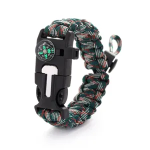 Bracelet de survie en paracorde d'extérieur avec boussole et boucle pour le camping.