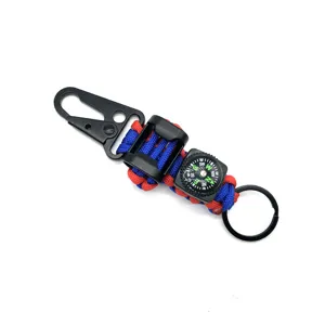 Paracord Keychain with Compass Karabiner Red Blue Survival Outdoor Carabiner Key Ring