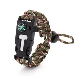 Bracelet de survie en paracorde extérieure avec boussole et boucle multifonction pour randon.