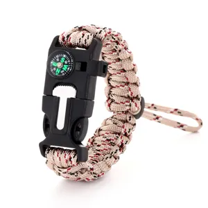 Détail de bracelet paracorde de survie, bracelet tactique d'extérieur multifonction avec boussole.