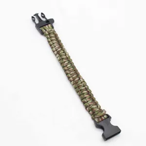 Outdoor survival tactical paracord bracelet with durable plastic buckle, camo weave design.