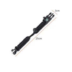 Bracelet de survie en paracorde d'extérieur avec boussole, longueur 25cm vue détaillée.