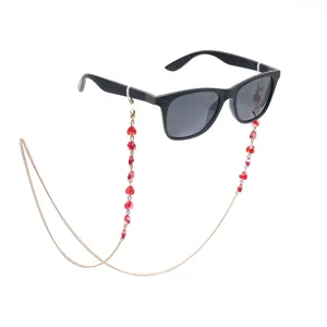 Crystal red heart glasses chain for women, stylish metal sunglasses strap and mask lanyard holder.