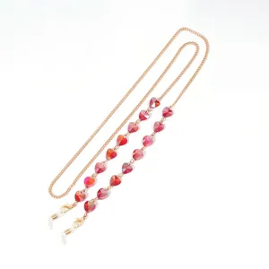 Elegant crystal heart glasses chain gold metal lanyard for women stylish eyewear holder