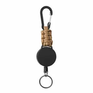 Portachiavi retrattile tattico da esterno con paracord e bobina con moschettone.