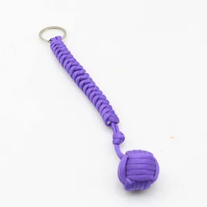 Porte-clés en paracorde violet poing de singe pour survie tactique lanière en métal