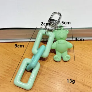 Porte-clés ours en acrylique DIY, charm de sac mignon pendentif chaîne verte pour sacs à main.
