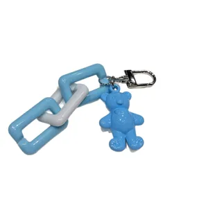 Joli porte-clés ours en acrylique bleu et pendentif de sac à chaîne épaisse pour accessoires.