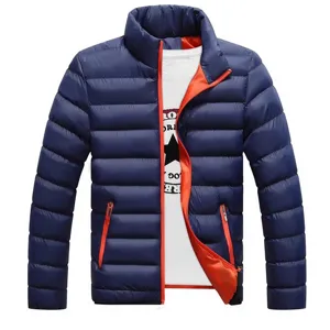 Giacca imbottita invernale da uomo collo alto blu capospalla caldo con fodera e zip arancione