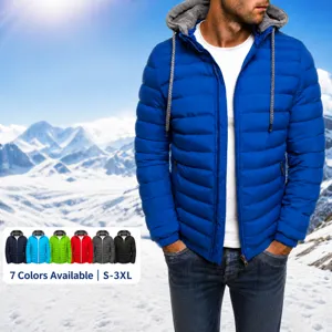 Giacca Imbottita in Cotone Con Cappuccio da Uomo Casual Antivento Inverno Caldo Trapuntato Poliestere Capispalla Uomo