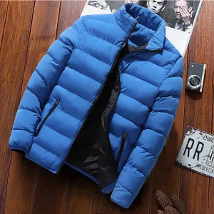 Giacca Imbottita Calda Invernale da Uomo Collo a Palta Chiusura Lampo Cappotto Blu