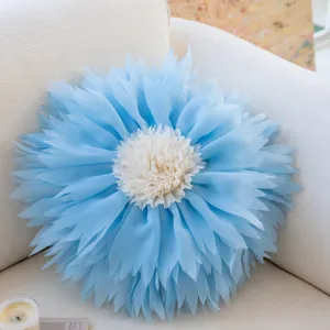 Funda de cojin con flor de nenufar 3D, azul y blanco loto funda de almohada para sofa salon.