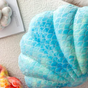 Blue gradient mermaid scale plush throw pillow soft velvet decorative cushion for sofa bed