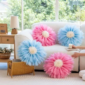 Fundas de cojín decorativas con forma de flor de loto 3D, rosa y azul para sofá y cama.