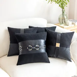 Modern black leather decorative pillow cover luxury sofa cushion for interior home decor