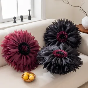 3D floral throw pillow cover, layered petal design, elegant sofa cushion for home decor.