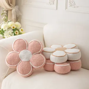 Plush 3D flower petal throw pillow, soft cute floral cushion for sofa, bed and room decor.