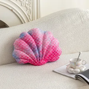 Plush mermaid shell pillow soft pink blue gradient cushion for home sofa living room decor