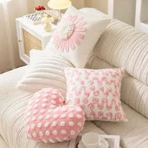 Pink princess style flower decorative pillow cover for sweet lovely home sofa bed decor