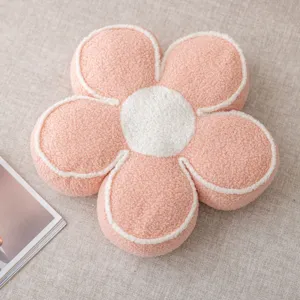 Pink flower plush pillow cute floral cushion soft sherpa decorative pillow for sofa bed
