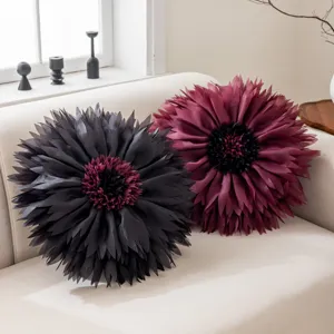 3D Water Lily Lotus Flower Pillow Cover Luxury Polyester Round Decorative Throw Pillow Case For Sofa Bed Home Decor