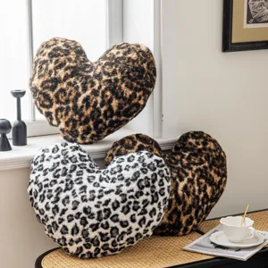 Leopard print double-sided fleece heart pillow cozy sofa cushion home decorative throw pillow