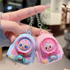Cute cartoon trendy toy backpack keychain with changing face expressions, perfect pendant.